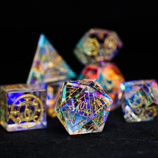 Natural Amethysts Polyhedral Dice Set Gemstone Magic Sign Geometry Dice Crystal Energy Symbol Cthulhu Dice D&D RPG Board Games