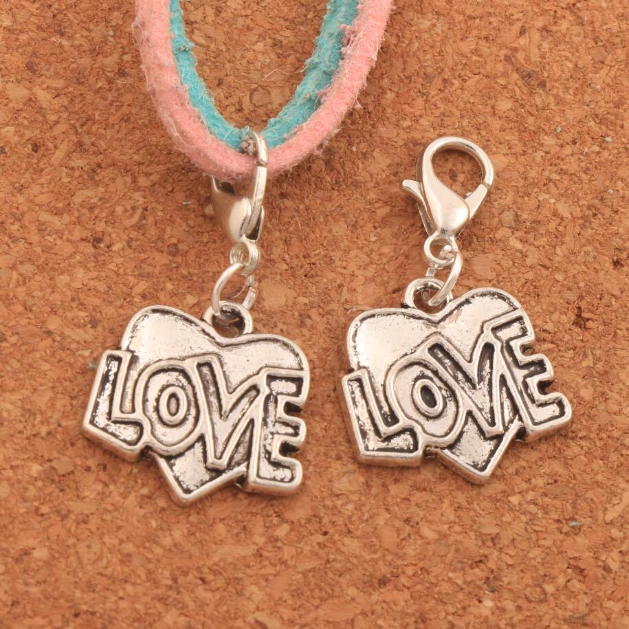 100PCS Love Letter Heart Lobster Claw Clasp Charm Beads 17.5x31.1mm Jewelry DIY C931 LZsilver