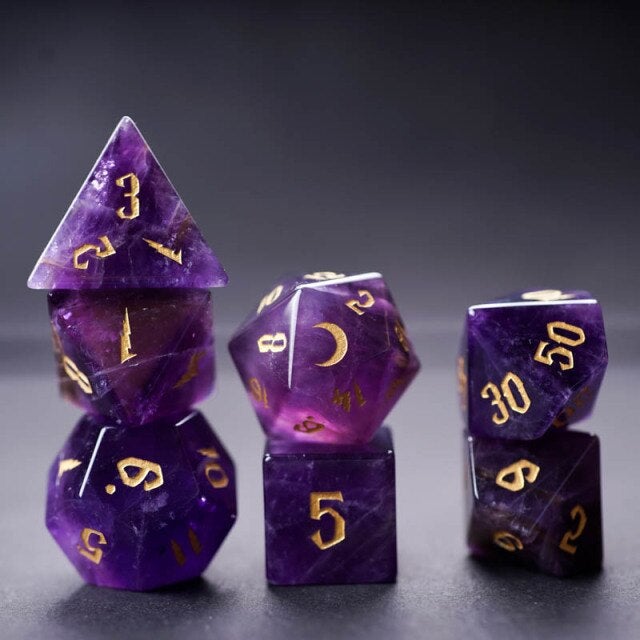 Gemstone Polyhedral Dice Set Handmade Engrave Green Cats Eye Geometry Dice D20 D12 DND RPG COC Borad Games Dice Custom Gift DIY