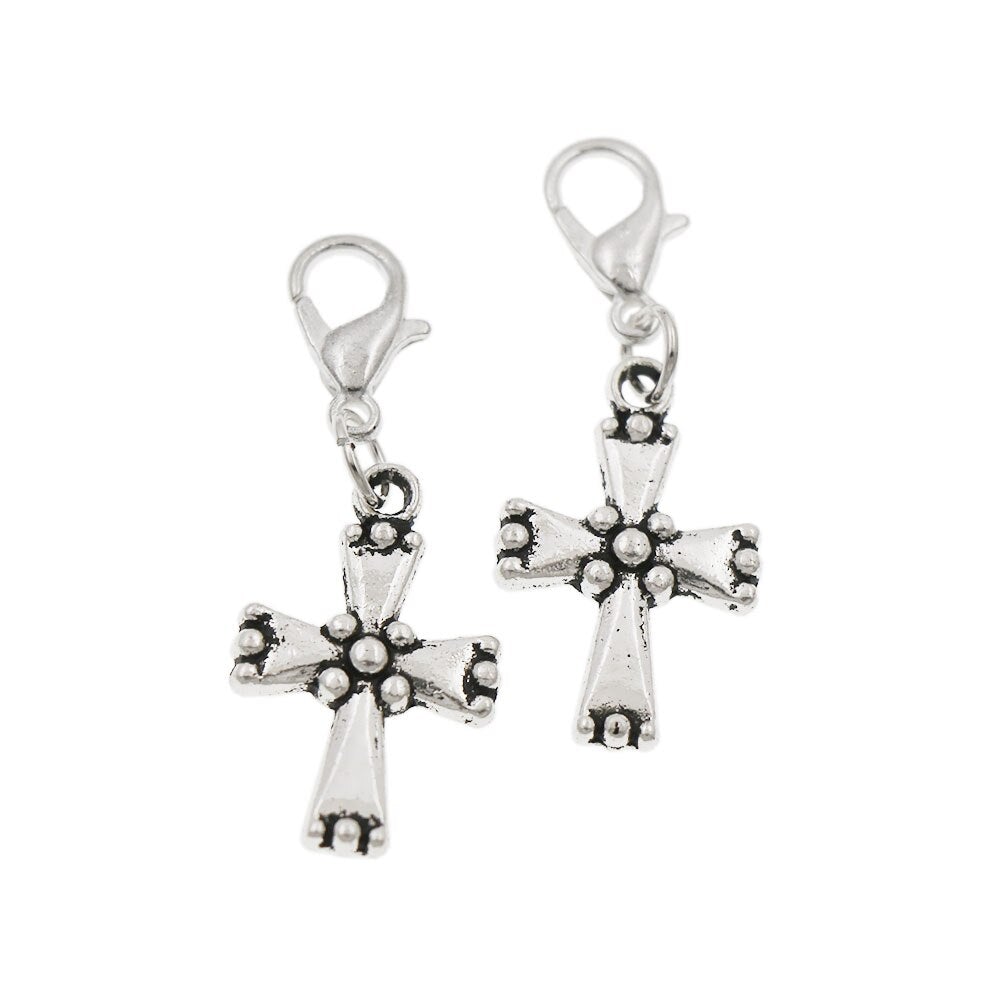 100Pcs Antique Silver End Cross With Dots on Heart Floating Lobster Clasps Charm for Glass Living Memory Locket C486